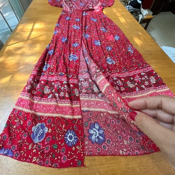 Vintage Boho Chic Open Wrap Maxi Dress Belted Vacation Cover Up Top, One Size - Picture 9 of 10